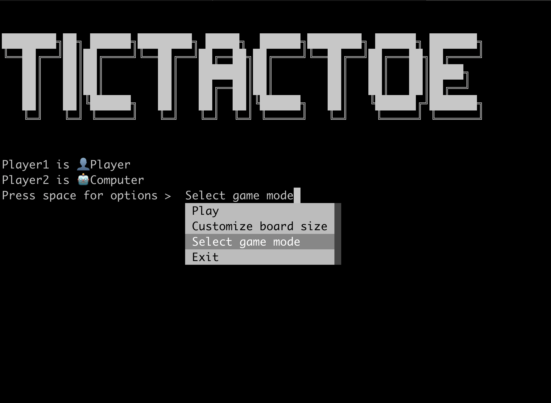 TicTacToe start-up view screenshot
